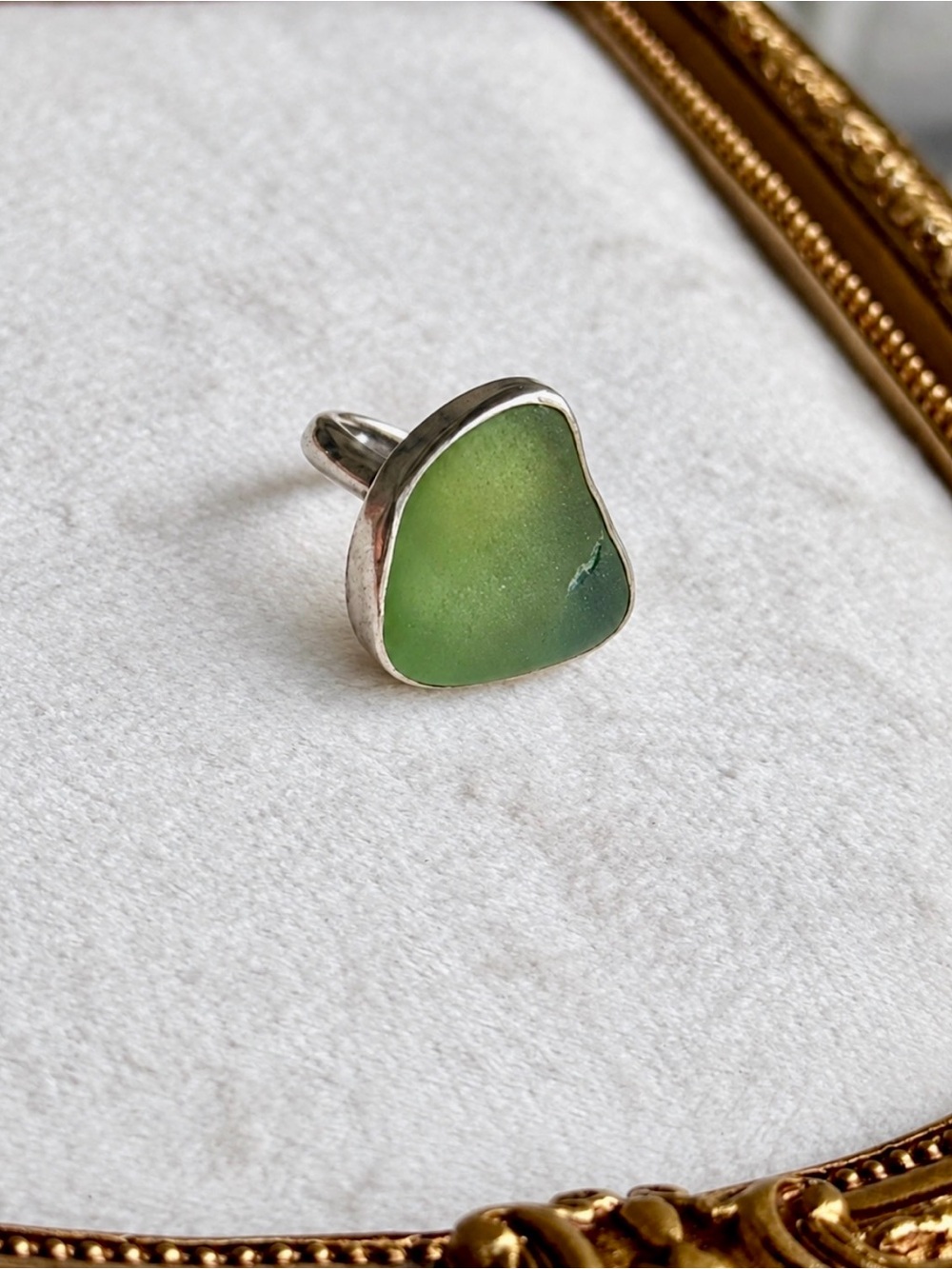 Bell Trading Post Sterling Silver Green Sea Glass Statement Ring Sz 6 Signed
